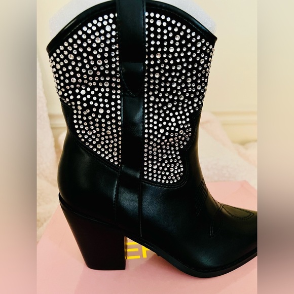 NIB Dolls Kill Cowgirl Ways Western Boot Cassidy Denim Boot in Black w/ Crystals - Picture 7 of 16